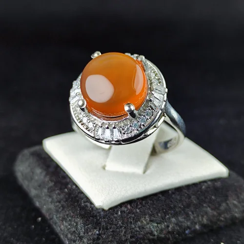 انگشتر نقره جواهری عقیق یمنی تراش گرد