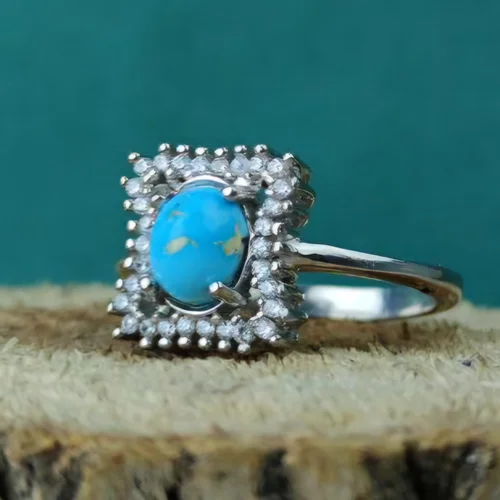 انگشترنقره فیروزه نیشابوری اصل زنانه آب رادیوم