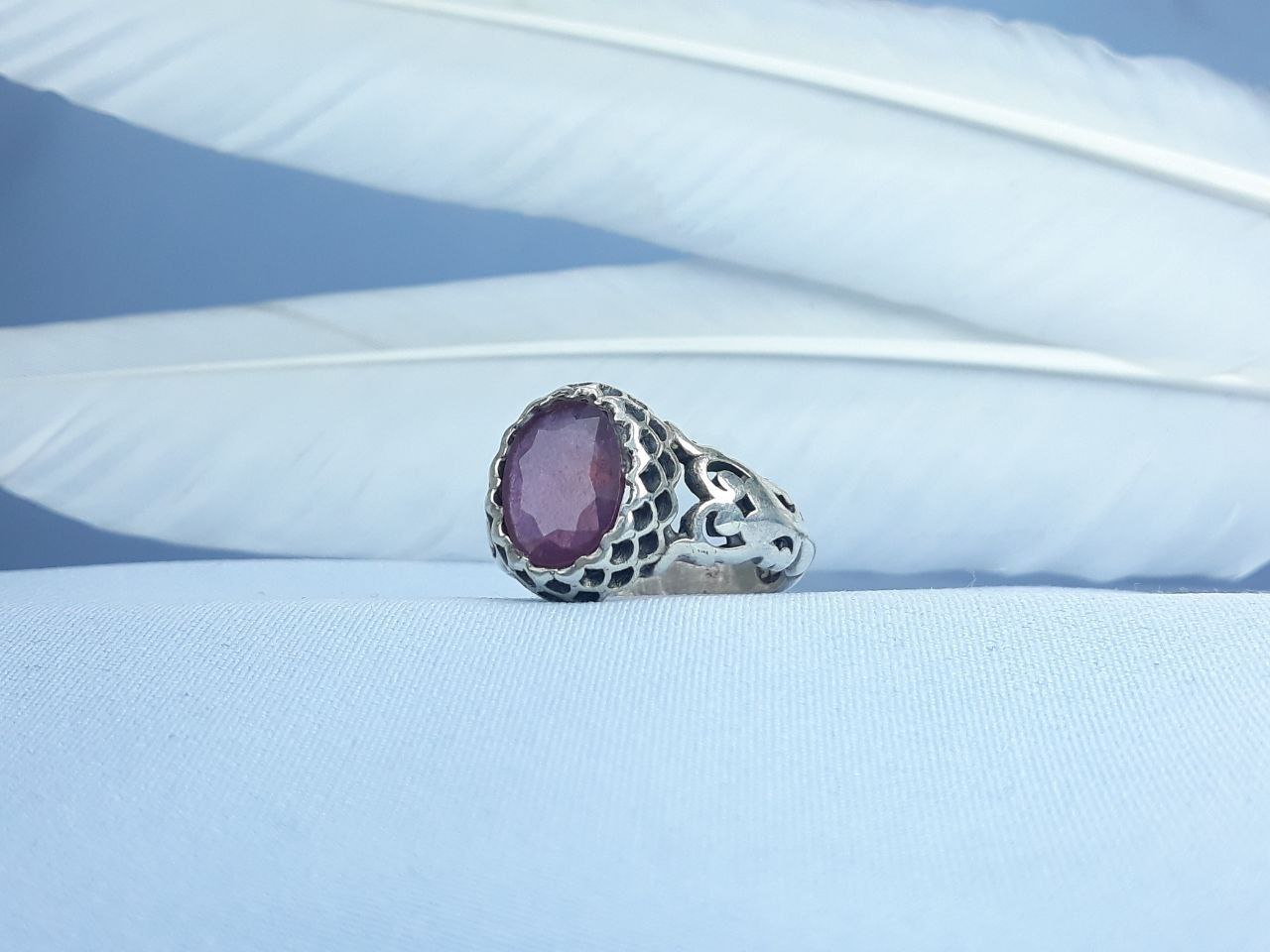 انگشتر نقره یاقوت سرخ  رکاب ماشینی