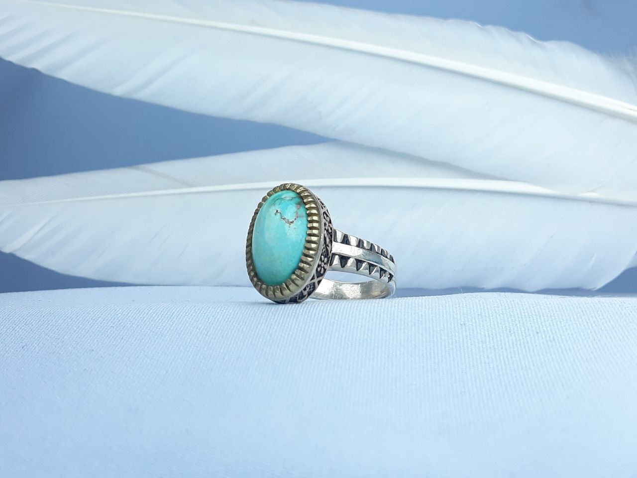 انگشتر نقره فیروزه نیشابوری اصل رکاب ماشینی