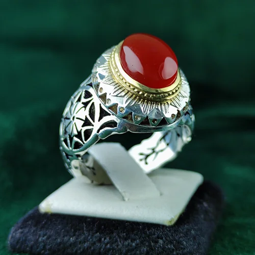 انگشترنقره عقیق سرخ یمنی اصل رکاب فیلی دست ساز
