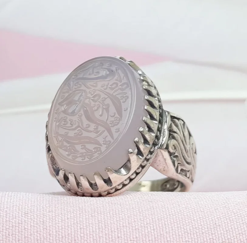 انگشترنقره عقیق سوسنی خطی حکاکی یازهرا رکاب چنگ دار