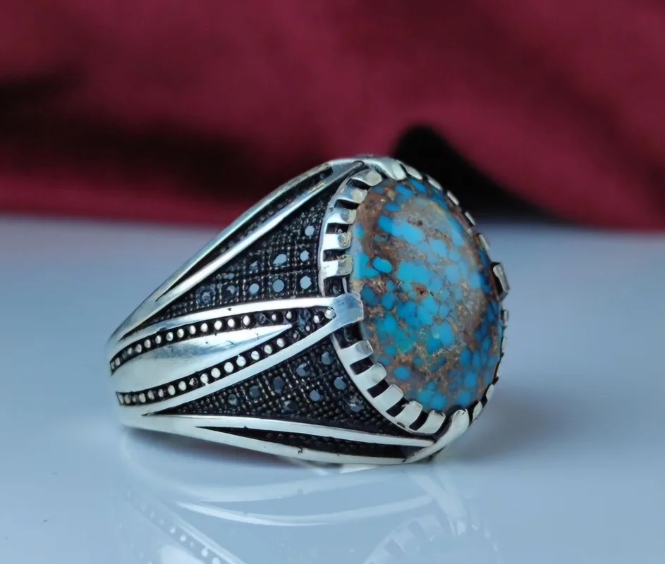 انگشتر نقره فیروزه نیشابور اصل رکاب اسپرت