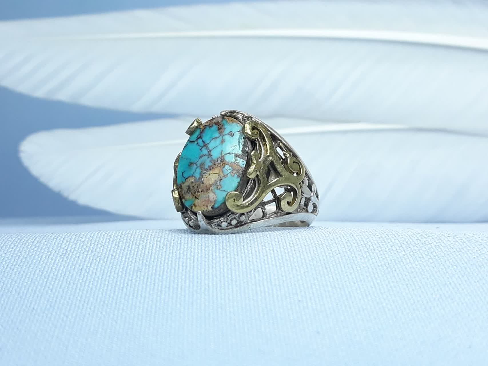 انگشترنقره فیروزه نیشابوری اصل بغل برنجی