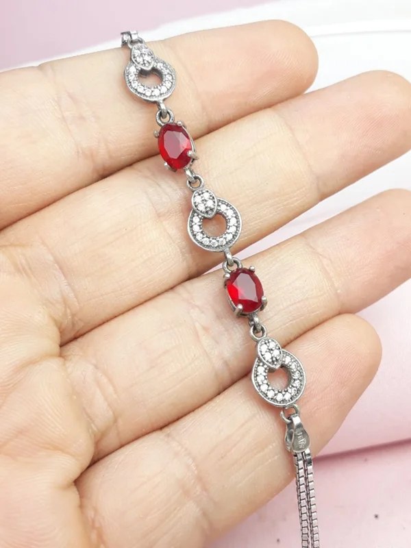 دستبند نقره زنانه طرح یاقوت سرخ