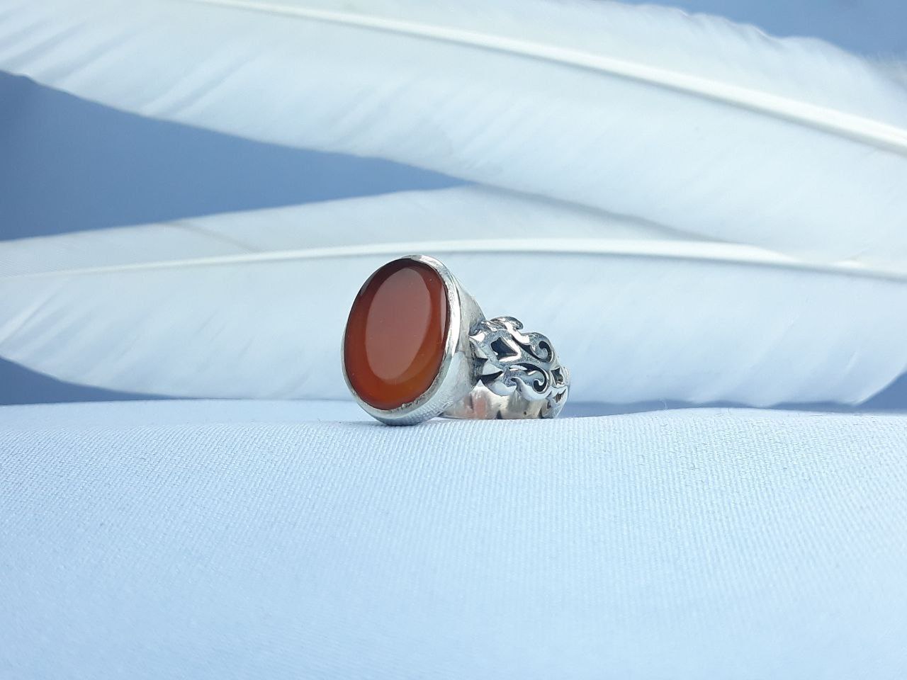 انگشتر نقره عقیق سرخ یمنی اصل  رکاب ماشینی