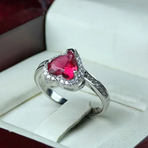 انگشتر نقره تک نگین قلبی سنتاتیک آب رادیوم ترک