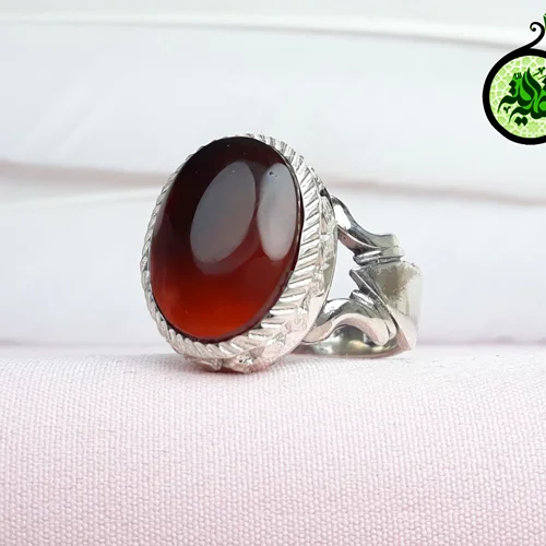 انگشتر نقره عقیق سرخ یمنی اصل آیینه کاری شده
