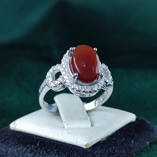 انگشتر نقره جواهری عقیق یمنی اصل زنانه