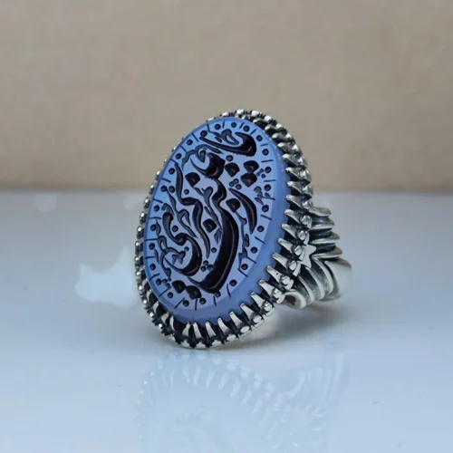 انگشتر عقیق کبود یمنی اصل حکاکی یا زینب کبری