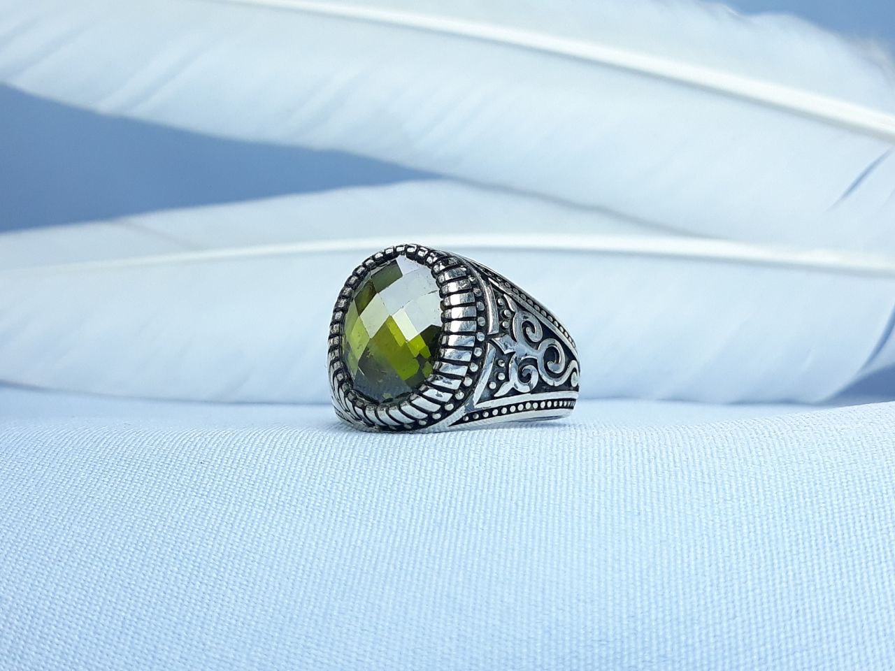 انگشتر نقره اسپرت طرح زبرجد رکاب ماشینی