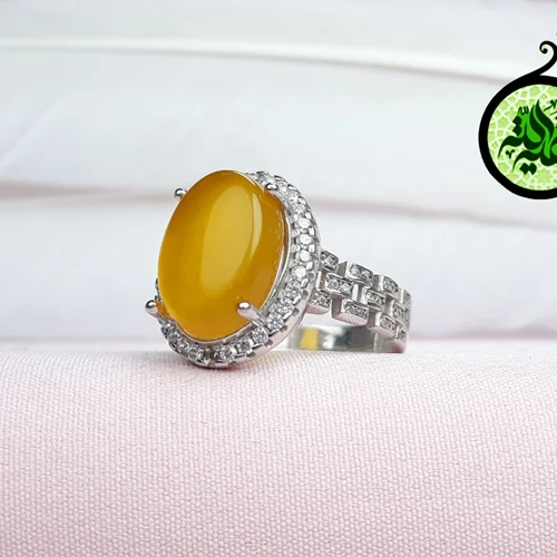 انگشترنقره عقیق زرد شرف الشمس اصل زنانه(دعای شرف الشمس) روکش ابرادیوم