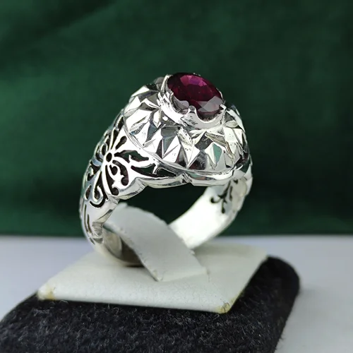 انگشتر نقره گارنت رودولایت اصل رکاب فیلی چنگی دست ساز