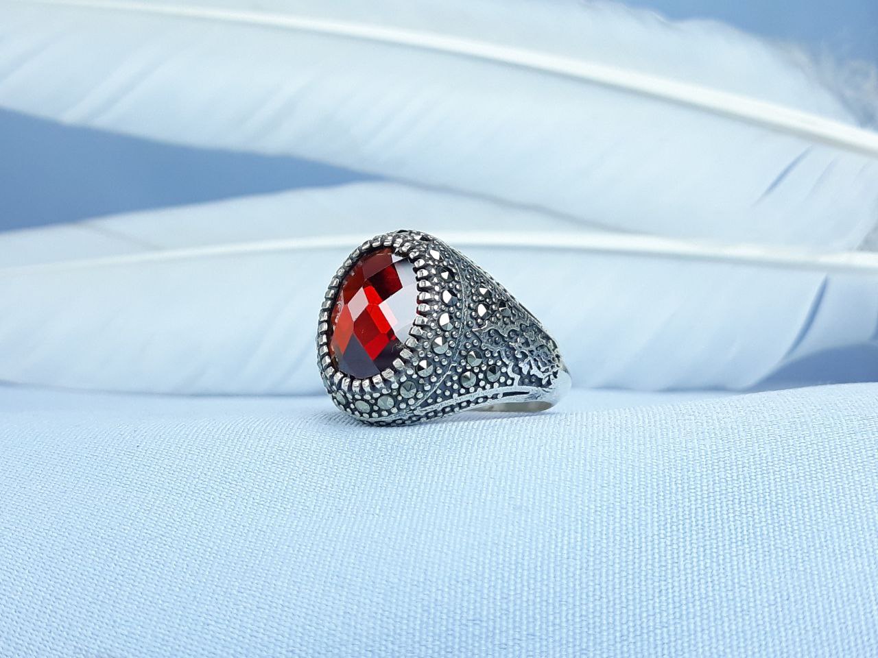 انگشتر نقره طرح یاقوت سرخ رکاب ماشینی