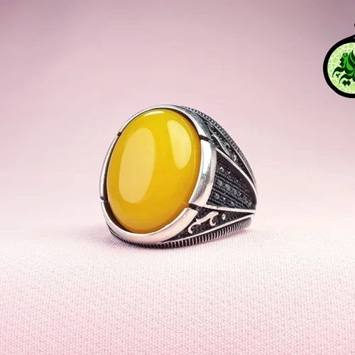 انگشترنقره عقیق زرد شرف الشمس اصل(دعای شرف الشمس)سهردیفنگینمیکرو سایز ۱۵×۲۰