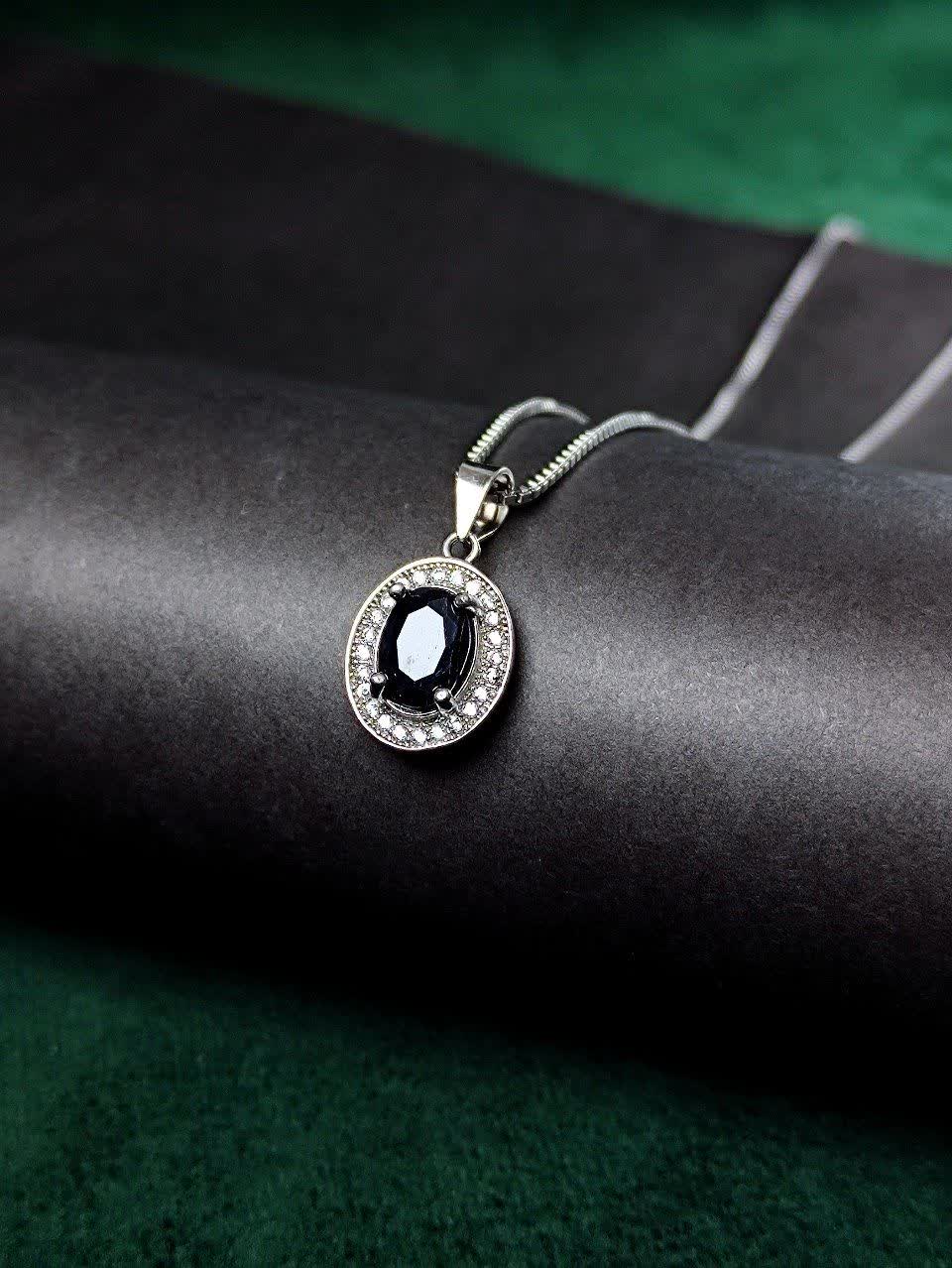 مدال نقره جواهری یاقوت کبود اصل  (بدون زنجیر) زنانه