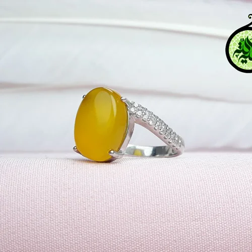 انگشترنقره عقیق زرد شرف الشمس اصل زنانه(دعای شرف الشمس) روکش ابرادیوم
