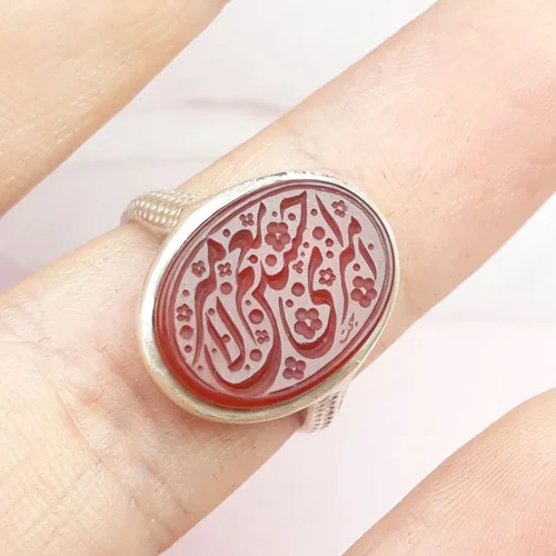 انگشتر نقره عقیق قرمز خطی حکاکی امیرحسین ونعم الامیر