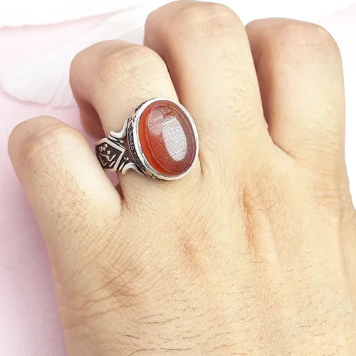 انگشترنقره عقیق سرخ یمنی حکاکی حرز کبیر امام جواد