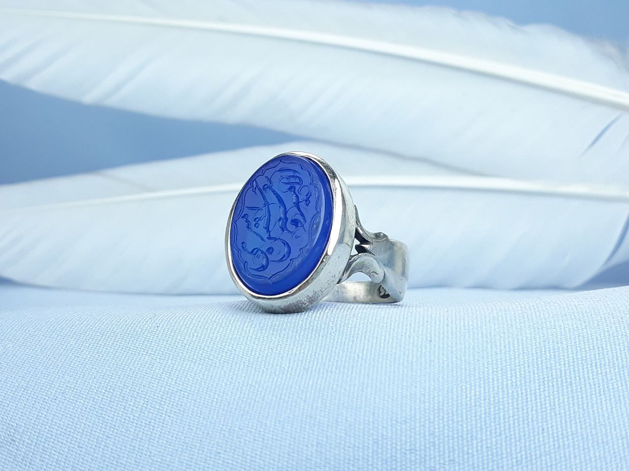 انگشتر نقره عقیق آبی امیری حسین و نعم الامیر رکاب ماشینی