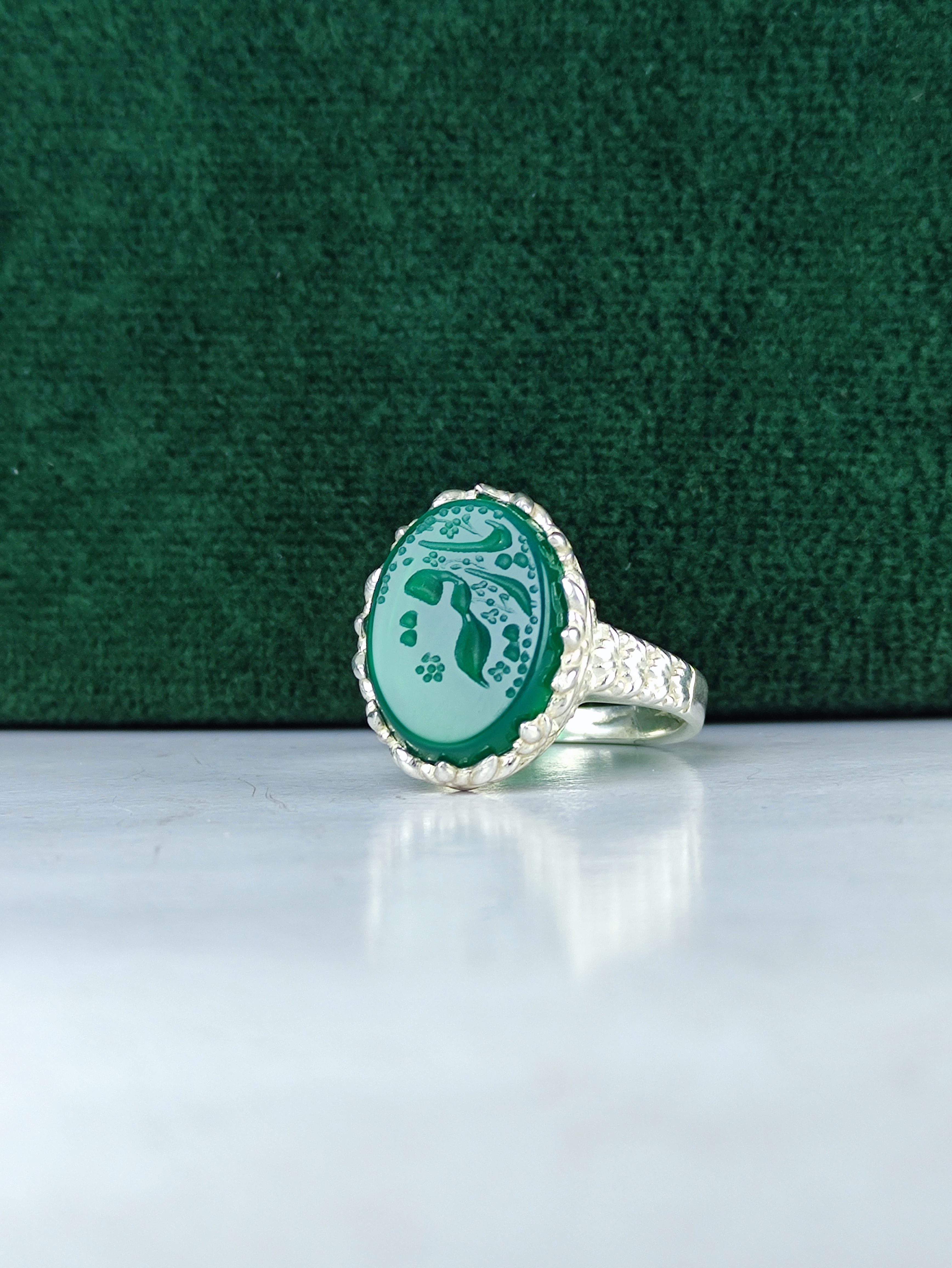 انگشتر نقره زنانه عقيق سبز حکاکی یا رقیه (س)