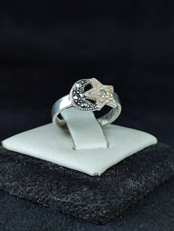 انگشترنقره دخترانه مارکازیت طرح ماه و ستاره