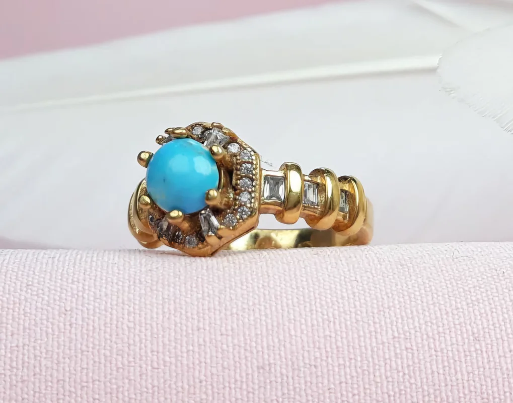 انگشترزنانه نقره فیروزه نیشابوری اصل آبکاری طلایی