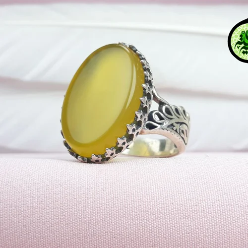 انگشتر نقره عقیق شرف الشمس اصل (دعای شرف الشمس)رکاب طاووسی سایز ۱۸×۲۵