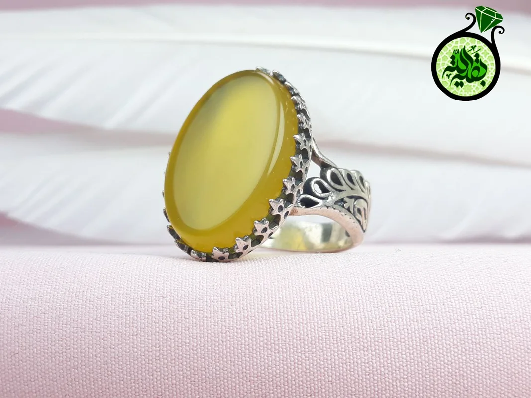 انگشتر نقره عقیق شرف الشمس اصل (دعای شرف الشمس)رکاب طاووسی سایز ۱۸×۲۵