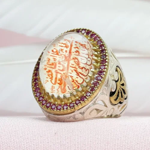 انگشتر نقره درنجف خطی طرح مخراج حکاکی برعکس