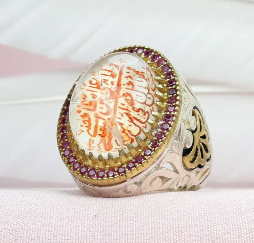 انگشتر نقره درنجف خطی طرح مخراج حکاکی برعکس