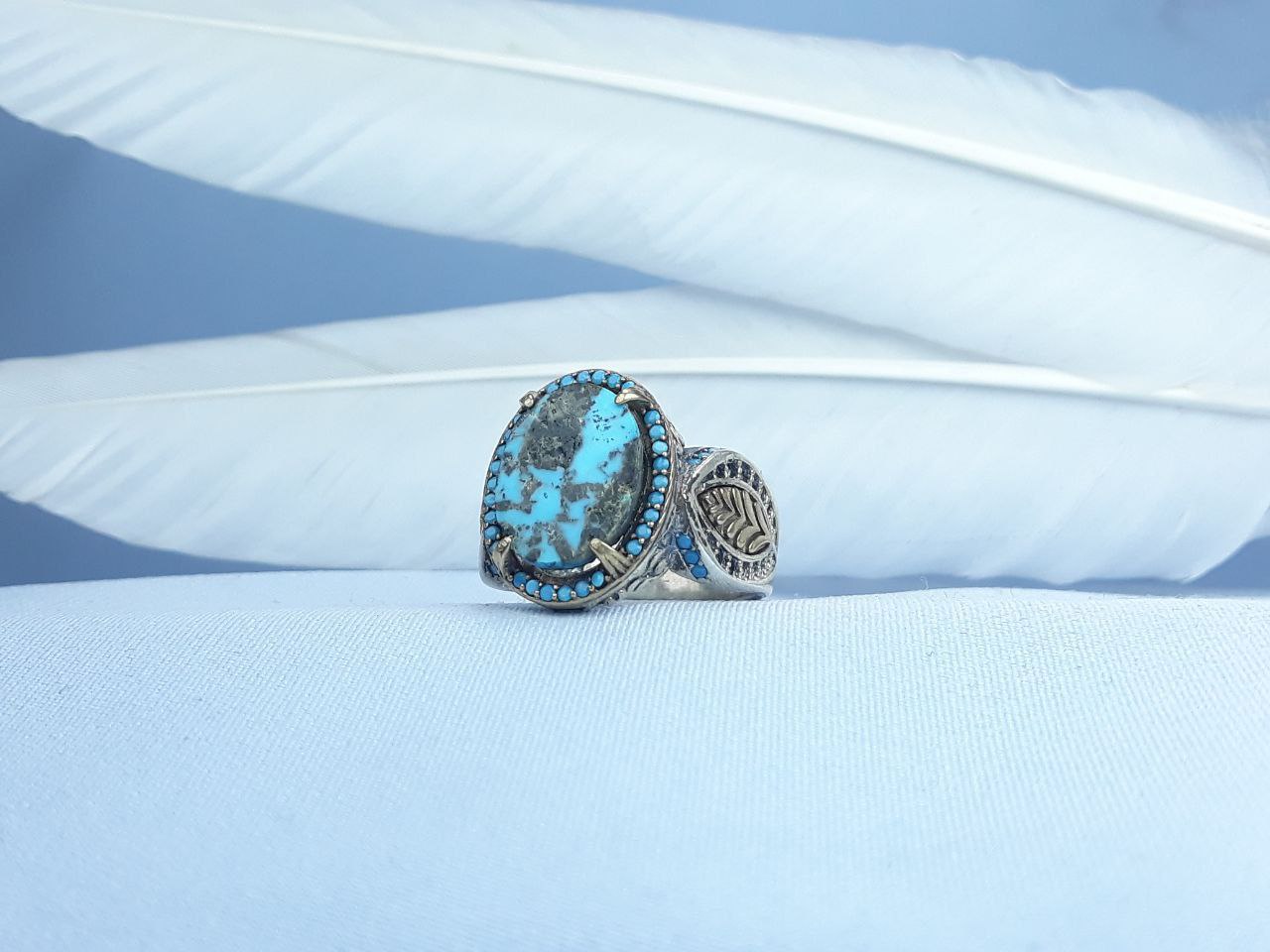 انگشتر نقره فیروزه نیشابوری اصل رکاب ماشینی