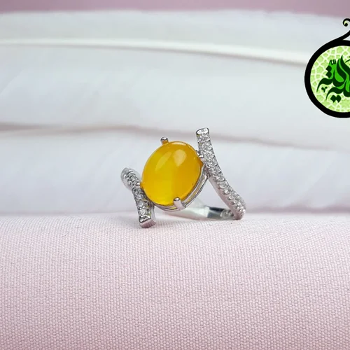 انگشترنقره عقیق زرد شرف الشمس اصل زنانه(دعای شرف الشمس) روکش ابرادیوم