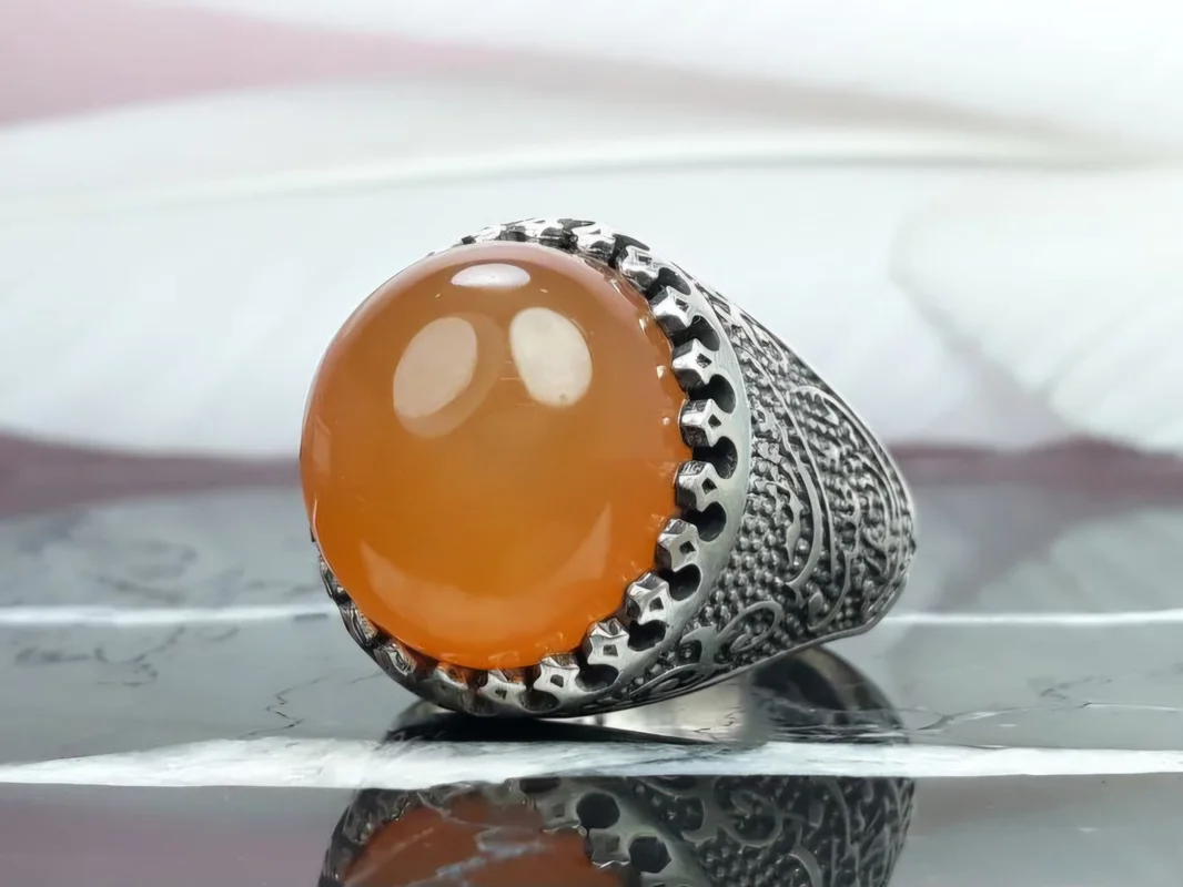 انگشتر نقره عقیق یمنی دامله پرتقالی