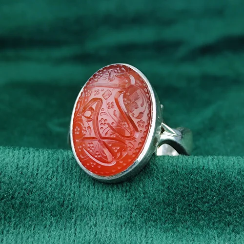 انگشتر نقره عقیق یمنی اصل حکاکی یا زهرا سلام الله علیها رکاب صفوی دست ساز