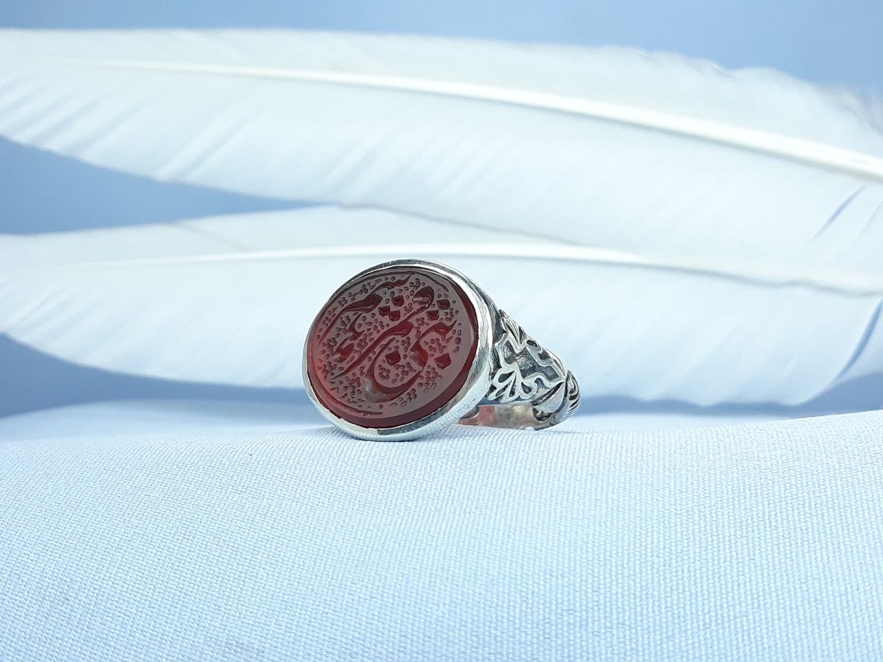 انگشتر نقره عقیق یا قمر بنی هاشم  رکاب ماشینی