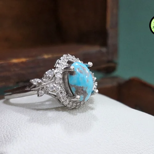 انگشترنقره فیروزه نیشابوری اصل زنانه روکش آب رادیوم