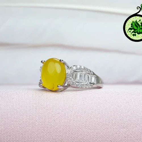 انگشترنقره عقیق زرد شرف الشمس اصل زنانه(دعای شرف الشمس) روکش ابرادیوم