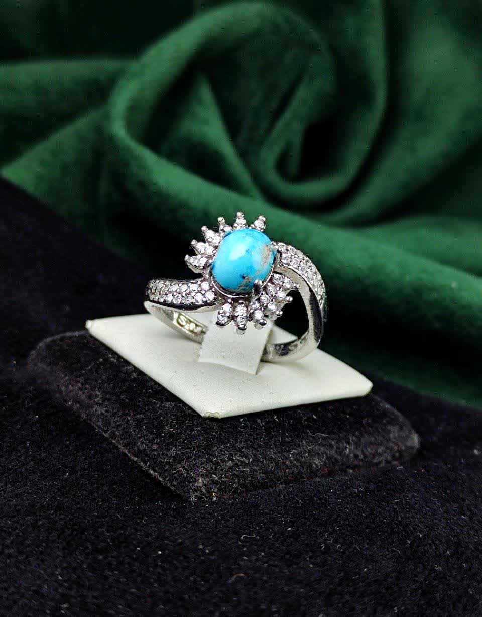 انگشتر نقره جواهری فیروزه نیشابوری اصل زنانه