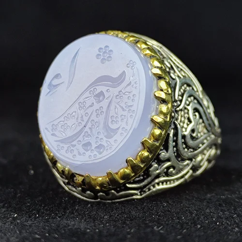 انگشتر نقره عقیق یمنی کبود اصل حکاکی یا زهرا (س) رکاب فیلی