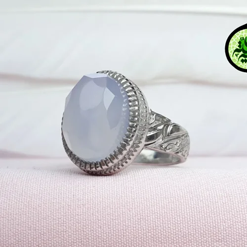 انگشترنقره عقیق کبود یمنی اصل تراش الماسی رکاب اسپرت روکش آب رادیوم