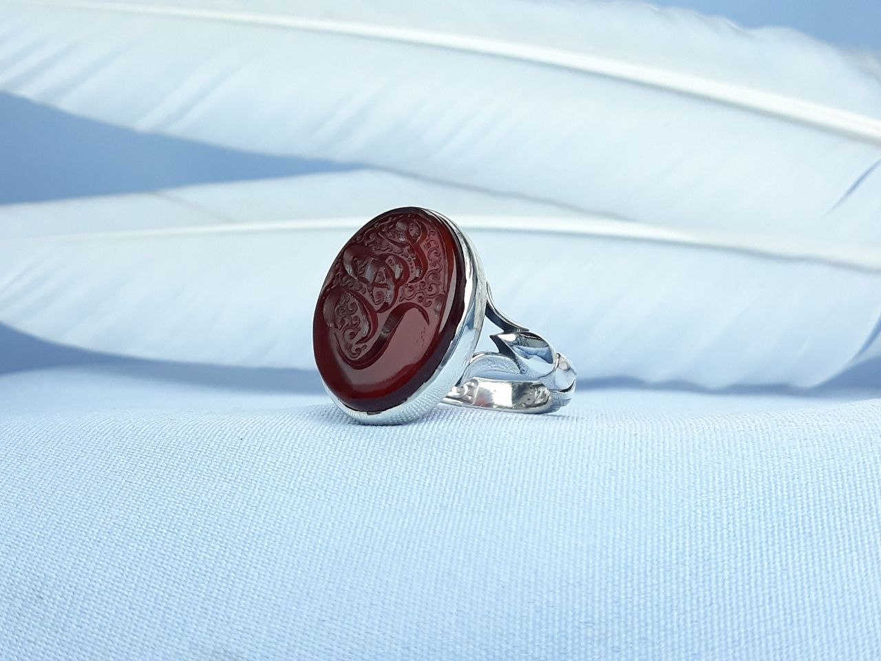 انگشتر نقره عقیق کبود خطی خط : یا مهدی  رکاب ماشینی