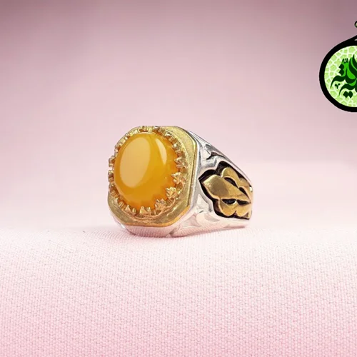 انگشترنقره عقیق زرد شرف الشمس اصل(دعای شرف الشمس)سایز نگین ۱۰×۱۲