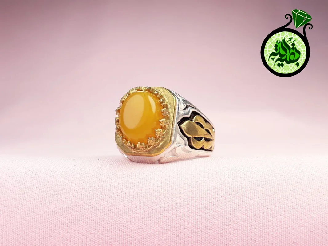 انگشترنقره عقیق زرد شرف الشمس اصل(دعای شرف الشمس)سایز نگین ۱۰×۱۲