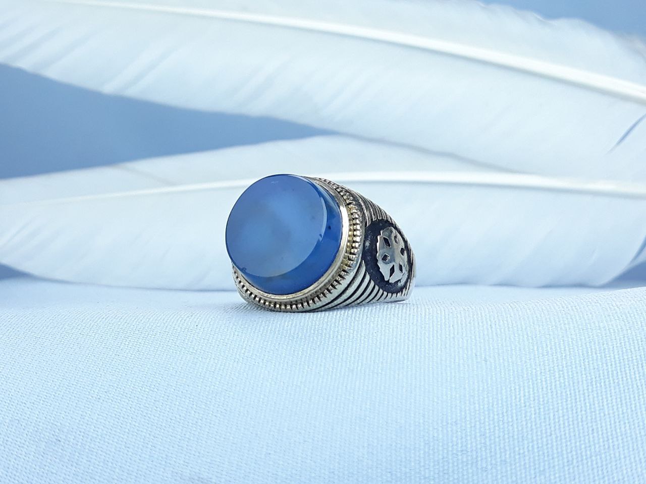 انگشتر نقره عقیق آبی اسپرت  رکاب ماشینی