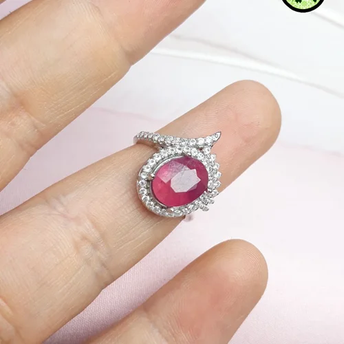 انگشترنقره یاقوت سرخ زنانه روکش آب رادیوم