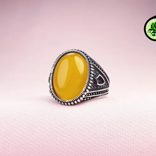انگشترنقره عقیق زرد شرف الشمس اصل(دعای شرف الشمس)رکاباسپرت سایز۱۳×۱۸
