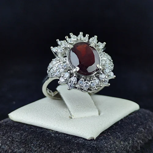 انگشتر نقره جواهری گارنت اصل