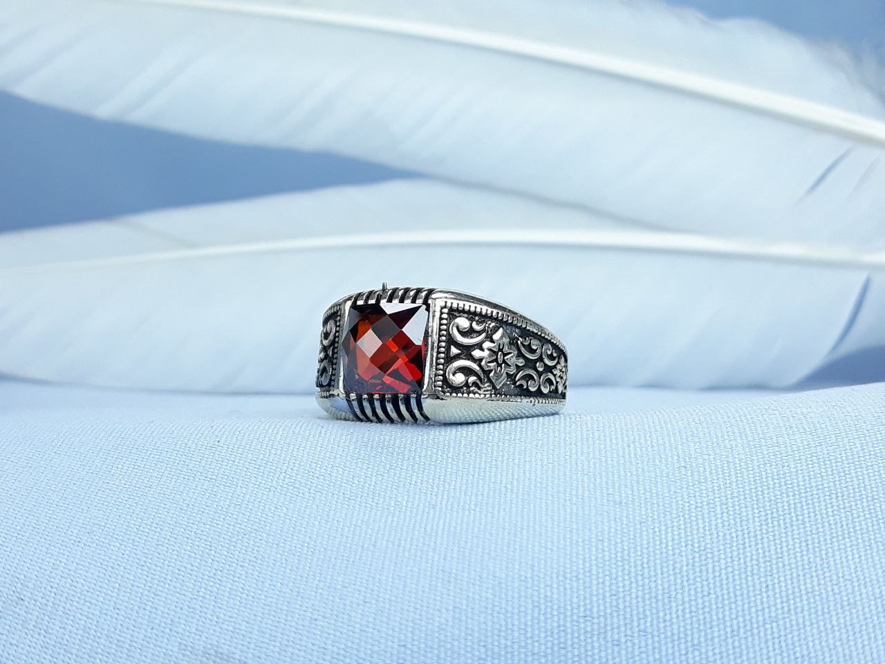 انگشتر نقره طرح یاقوت سرخ رکاب ماشینی