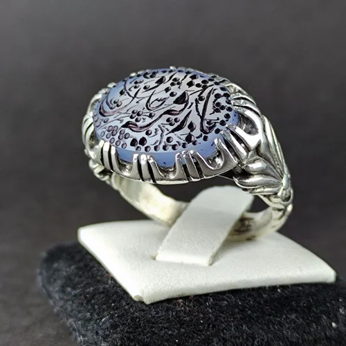 انگشتر نقره عقیق یمنی کبود اصل حکاکی یا رقیه خاتون رکاب دست ساز صفوی